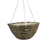 Black Rattan Plastic Lined Hanging Basket 14